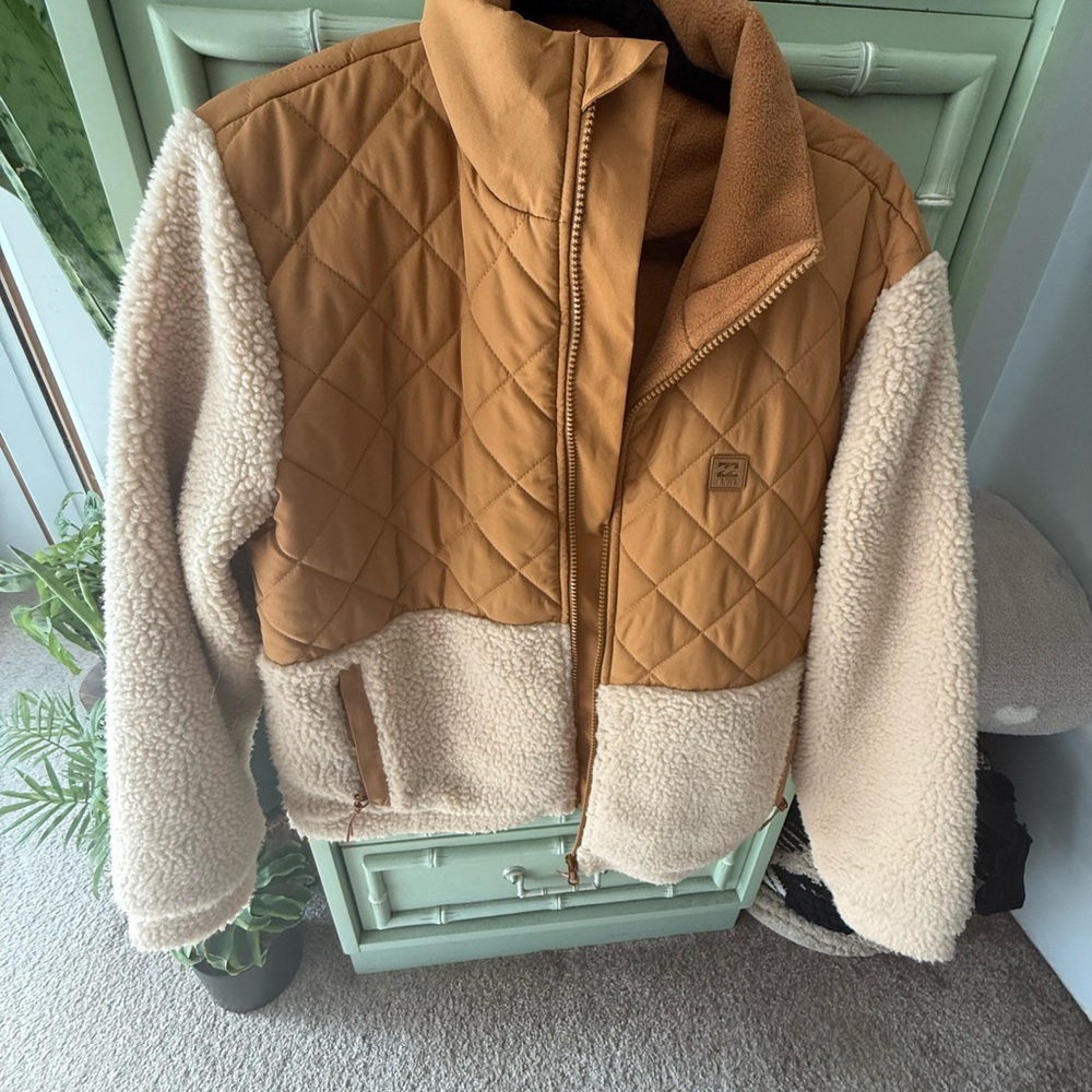 Tan and Cream Quilted Sherpa Jacket